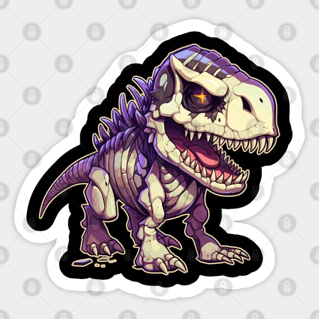 Skeleton Scary Chibi T-Rex Isometric Dinosaur Sticker by DanielLiamGill